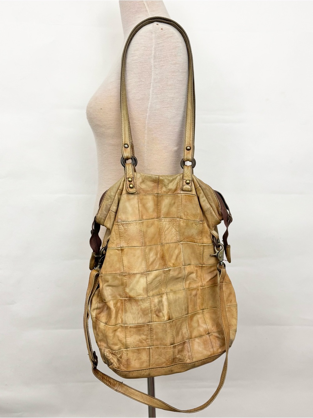 Free People Genuine Leather Patchwork Shoulder Crossbody Large Bag